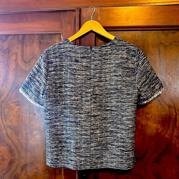J.Crew Factory Tweed Short Sleeve Top Navy and White - Picture 2 of 9